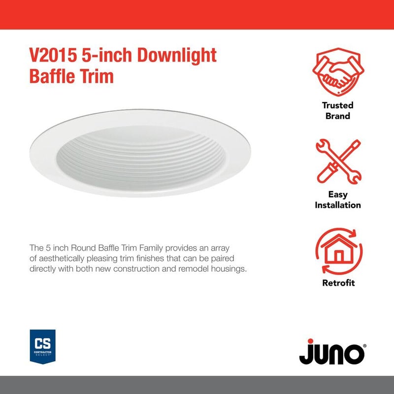 Juno VuLite 5 Inch Recessed Light Trim, Air-Loc and Wet Rated Recessed Lighting Trim for New Construction and Remodel, Downlight Baffle Trim, Fits IC23, IC22, IC22R Can Light Housings - Image 2